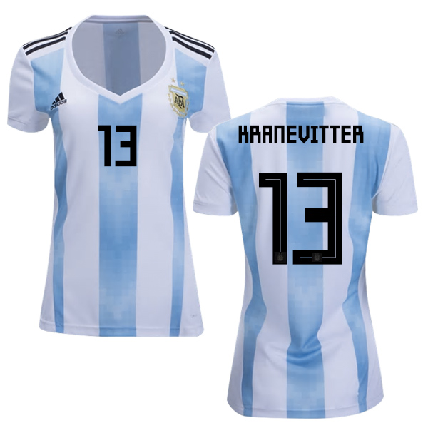 Women's Argentina #13 Kranevitter Home Soccer Country Jersey